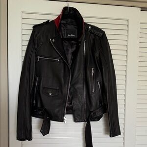 Sam Edelman Black Leather Jacket with Red Trim